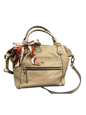 Oryany Pebbled Leather Satchel Crossbody Bag Beige/Taupe Whipstitch EUC